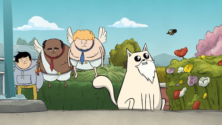 Die Engel verteufeln Gott, der im Körper einer Katze Dummes macht, statt Gutes zu tun.